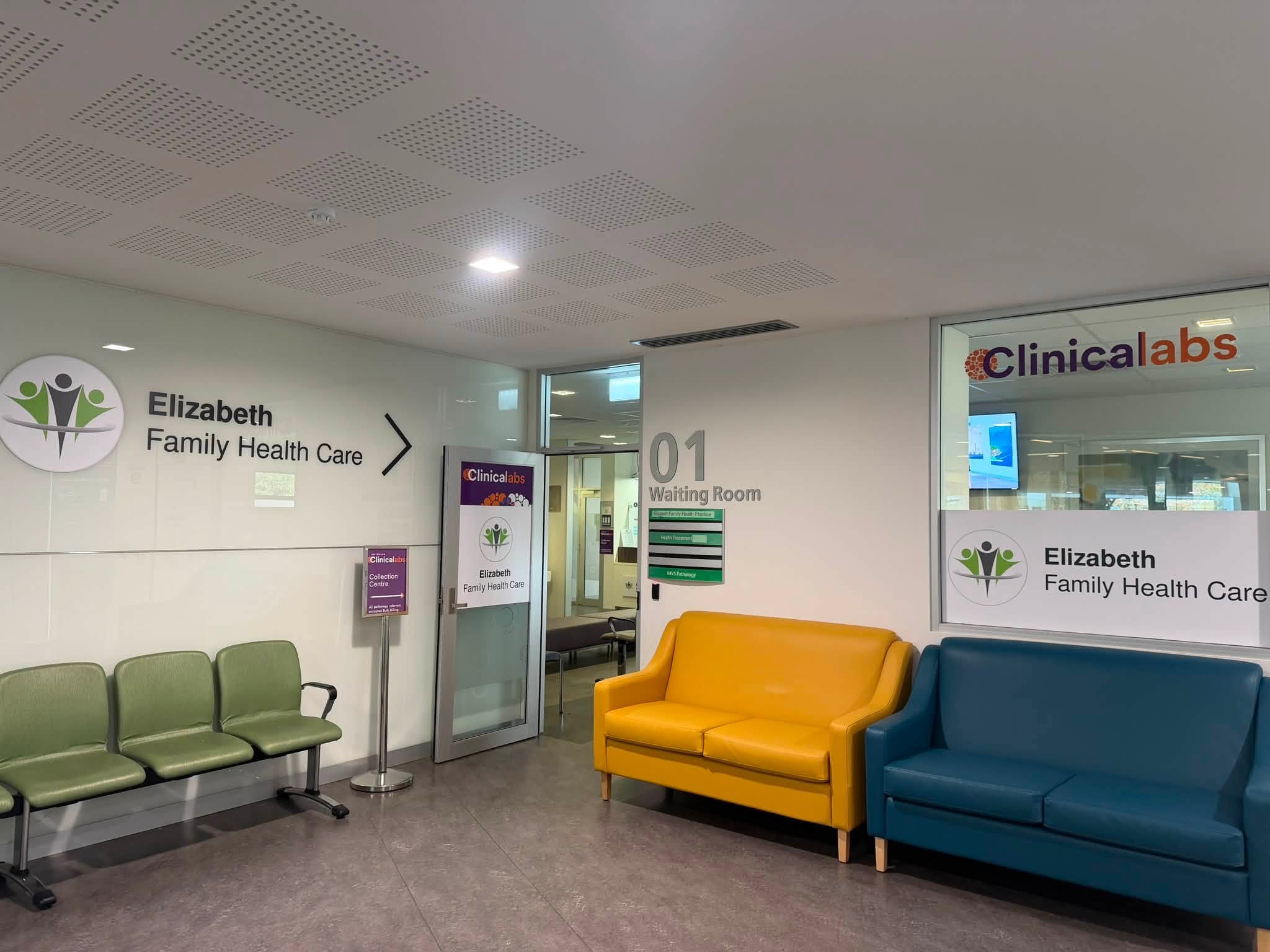 Elizabeth Family Health Care signs and glass graphics